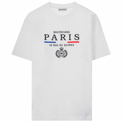 [발렌시아가] 20SS 594599 TGV48 9000 플래그 로고 자수 반팔 티셔츠 화이트 여성 티셔츠 / TFN,BALENCIAGA