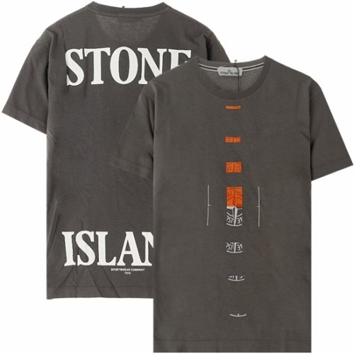 [스톤아일랜드] 20SS 72152NS90 V0063 로고자수 백프린팅 반팔티셔츠 차콜 남성 티셔츠 / TEO,STONE ISLAND