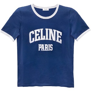 [셀린느] 2X59J671Q 07OW PARIS 70S 로고 패치 클래식 라운드 반팔 티셔츠 네이비 여성 티셔츠 / TJ,CELINE